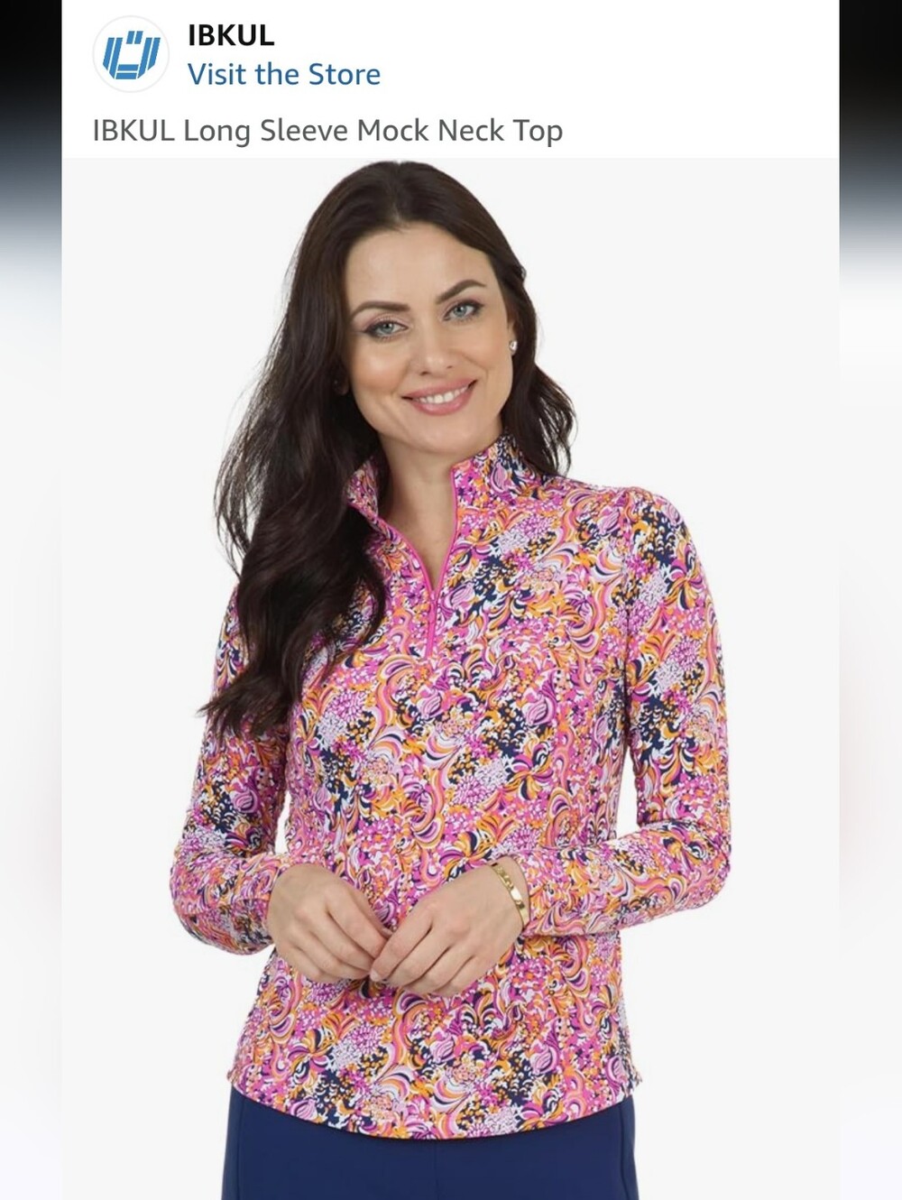 IBKUL Pink Orange Multi Print Long Sleeve Zip Top and skirt - Picture 2 of 16